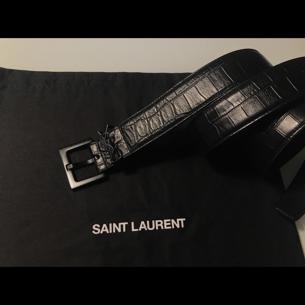 Saint Laurent Croc Embossed Western Belt